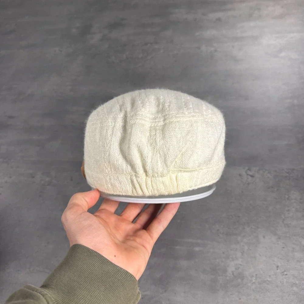 Vintage‎ Newsboy Cap Women WhiteIvory Knit Wooden Button Baker Boy Cadet Hat